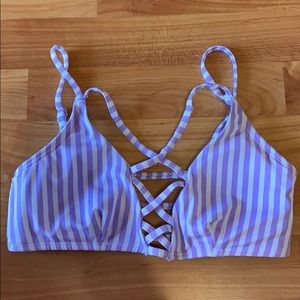 purple and white striped bikini top